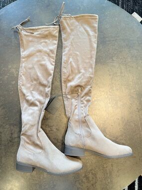 Forever 21 Light Taupe Over-the-Knee Suede Boots